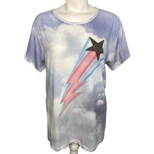 WildFox  Blue Clouds Star Lightning Crew Neck T Shirt Top Boutique Sz Medium NEW